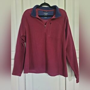 LL Bean Mens Burgundy Quarter-Zip Fleece Pullover, Size Large Regular L